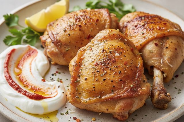Sobrecoxas na air fryer com iogurte e especiarias