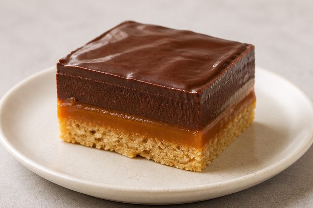 Sobremesa de biscoito com caramelo salgado e chocolate