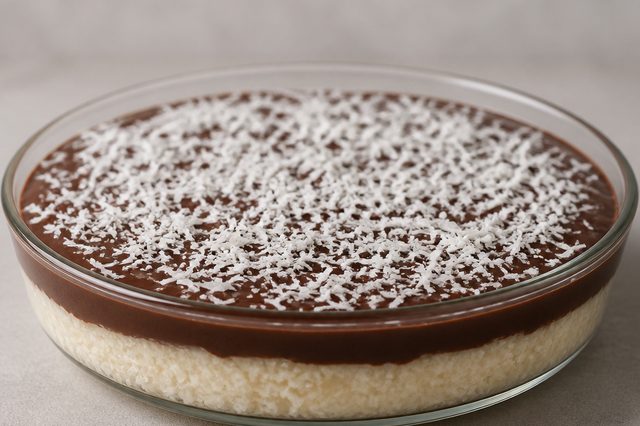 Sobremesa de coco com ganache de chocolate