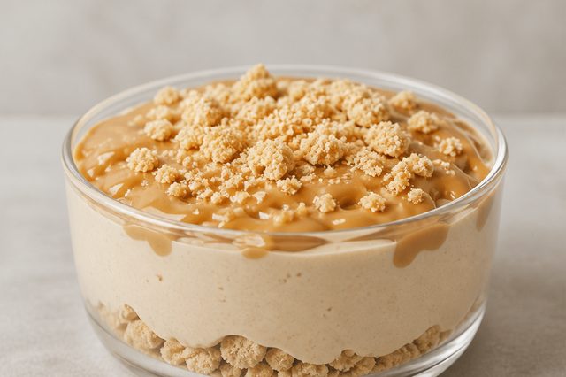 Sobremesa de iogurte com café, biscoitos e whey