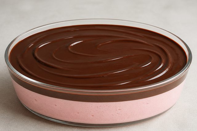 Sobremesa de suco de morango com ganache de chocolate