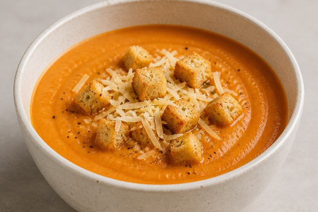 Sopa cremosa de tomate e pimentão assados