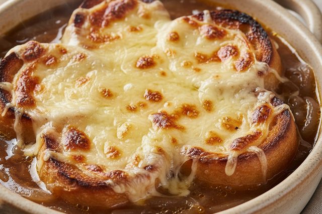 Sopa de cebola gratinada com gruyère