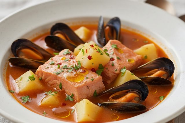 Sopa de namorado com mexilhões e batatas