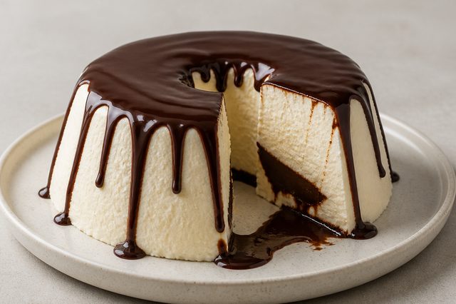Sorvetão de creme com calda de chocolate