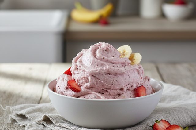 Sorvete de banana e morango sem creme