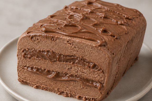 Sorvete de chocolate com camadas de creme de avelã
