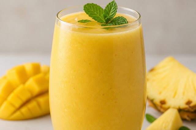 Suco cremoso de manga com abacaxi