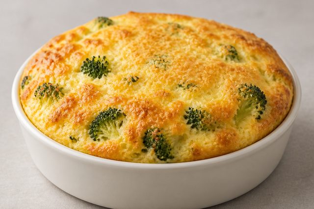 Suflê de brócolis com muçarela e parmesão
