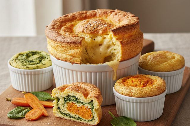 Suflê de queijo com variações de legumes