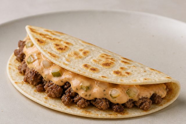 Taco de carne moída com molho de picles