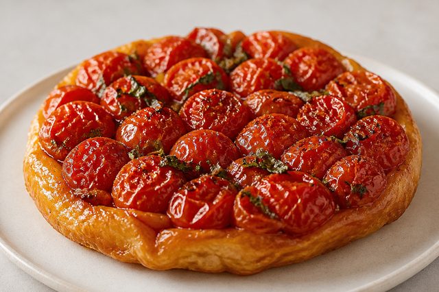 Tarte Tatin de Tomate-Cereja e Manjericão
