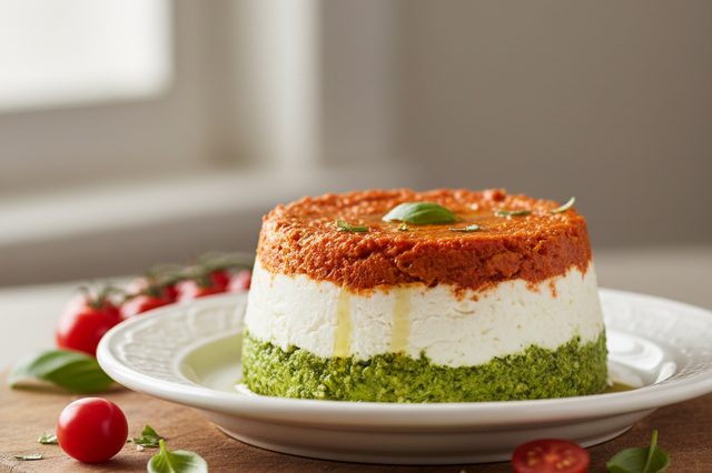Terrine de ricota com pesto e tomate seco
