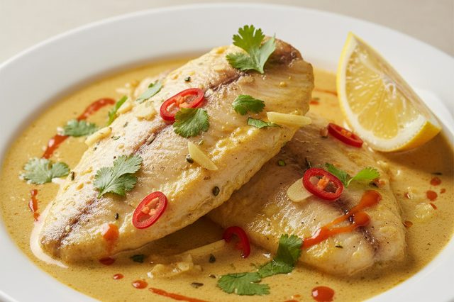 Tilápia ao curry com leite de coco