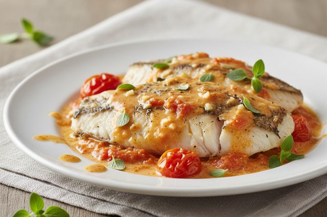 Tilápia assada com tomate e leite de coco