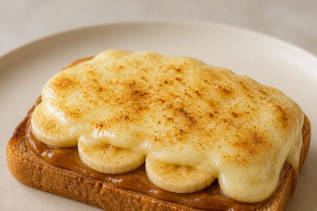 Toast de banana com doce de leite zero e muçarela