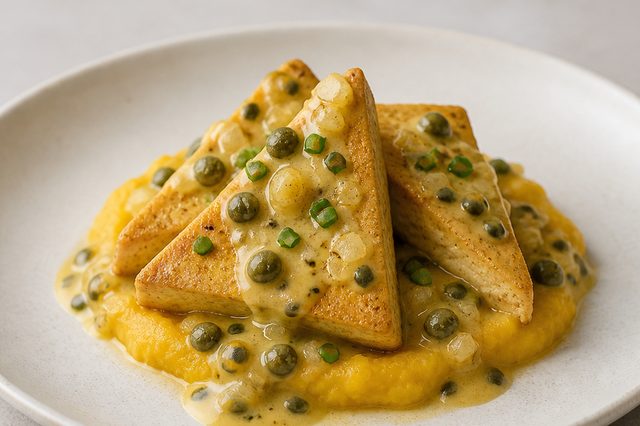Tofu com molho de maracujá e leite de coco