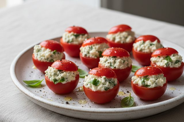 Tomates-cereja recheados com queijo de cabra