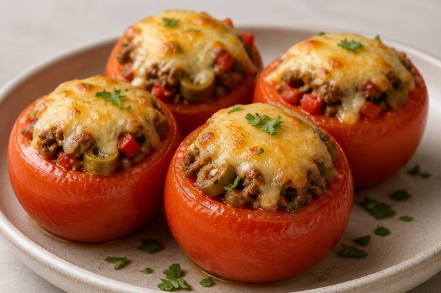 Tomates Recheados com Carne Moída e Muçarela