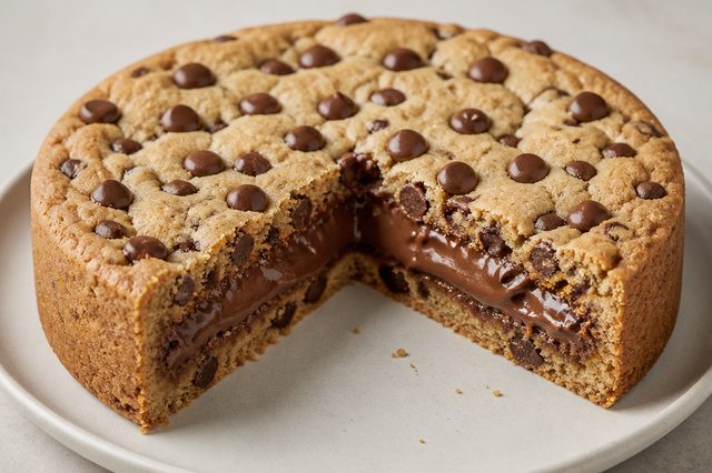 Torta cookie com gotas de chocolate e recheio de creme de avelã
