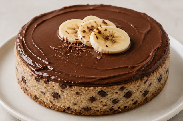 Torta cremosa de banana com chocolate vegana