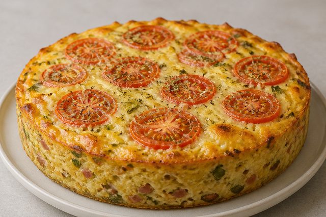 Torta cremosa de chuchu com bacon e queijos