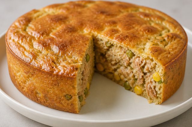 Torta de atum e sardinha com milho e ervilha