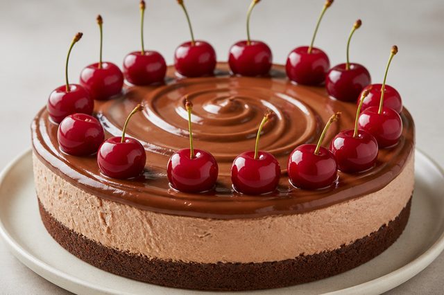 Torta de avelã com cream cheese e cerejas