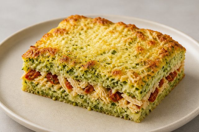 Torta de brócolis com frango e tomate seco