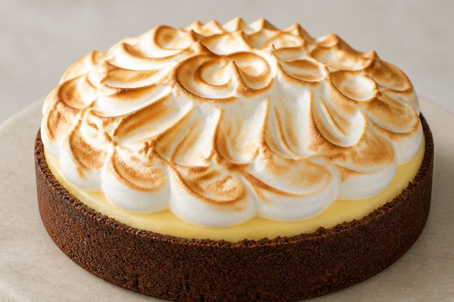 Torta de limão com base de chocolate e merengue