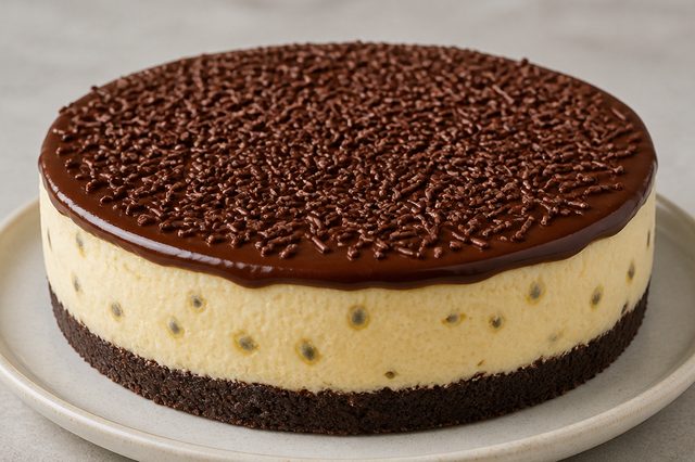Torta de maracujá com leite em pó e cobertura de ganache