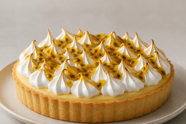 Torta de maracujá com massa amanteigada e merengue