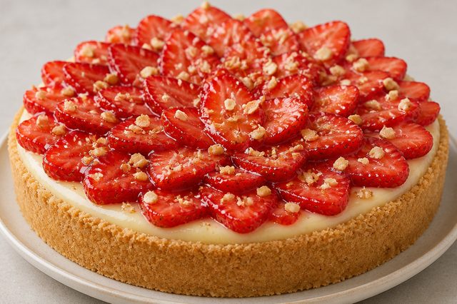 Torta de morango com creme leve de baunilha