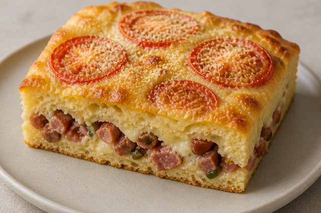 Torta de padaria de calabresa com requeijão