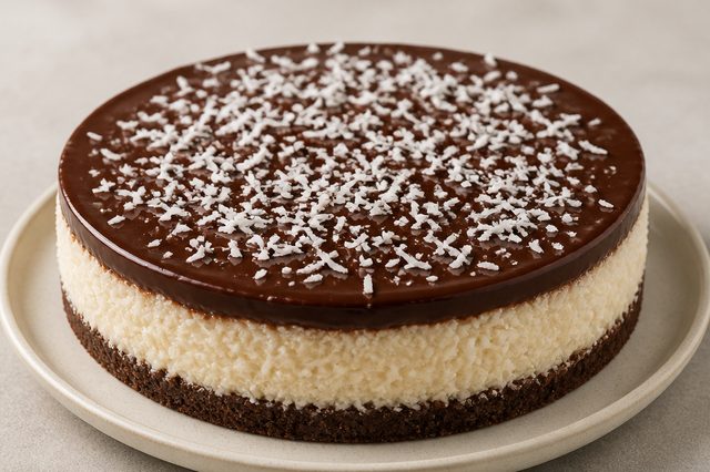 Torta gelada de coco com base de biscoito e ganache