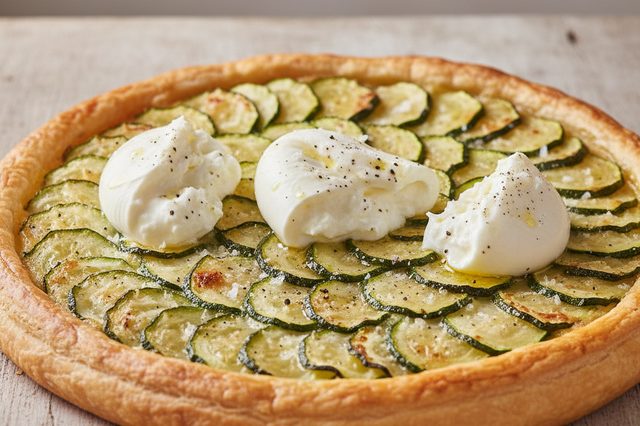 Torta invertida de abobrinha com burrata