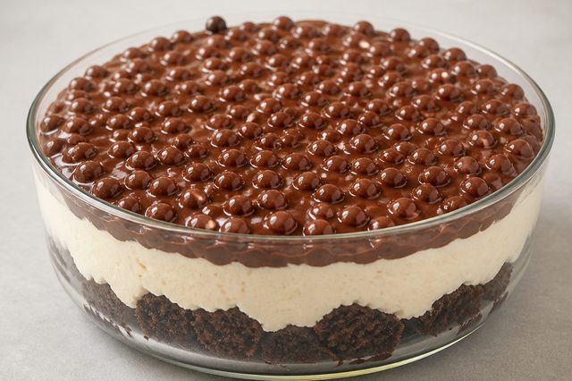 Torta mousse branca com ganache e cereal crocante