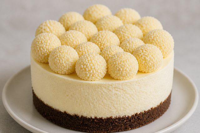 Torta mousse de chocolate branco com brigadeiros