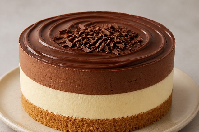 Torta mousse de dois chocolates com chantilly de leite em pó