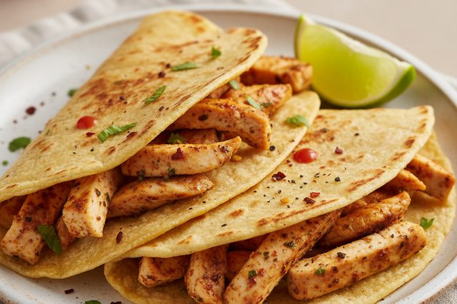Tortilhas caseiras com frango temperado