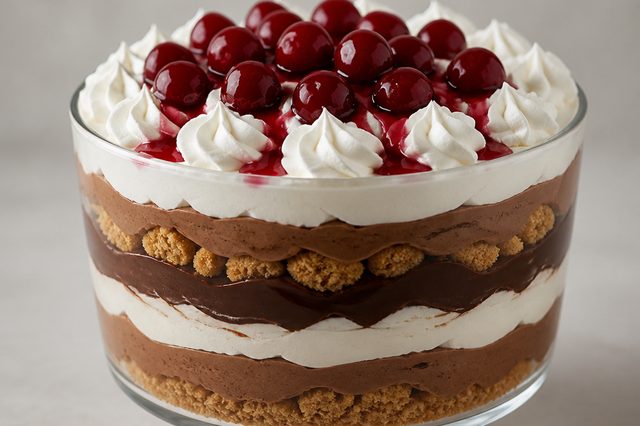 Trifle de dois chocolates com cerejas