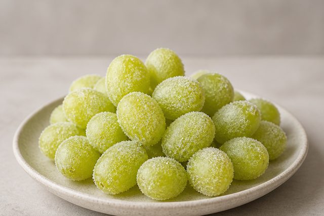 Uvas congeladas com limão e açúcar cristal