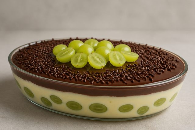 Uvas na travessa com brigadeiro branco e ganache
