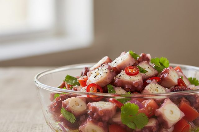 Vinagrete de polvo com cebola roxa e tomate