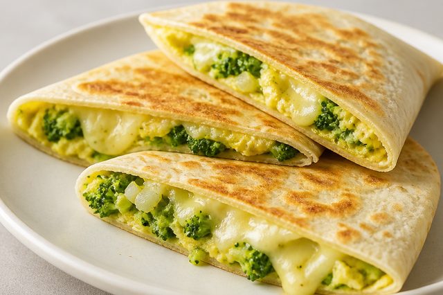 Wrap de brócolis com ovos e muçarela