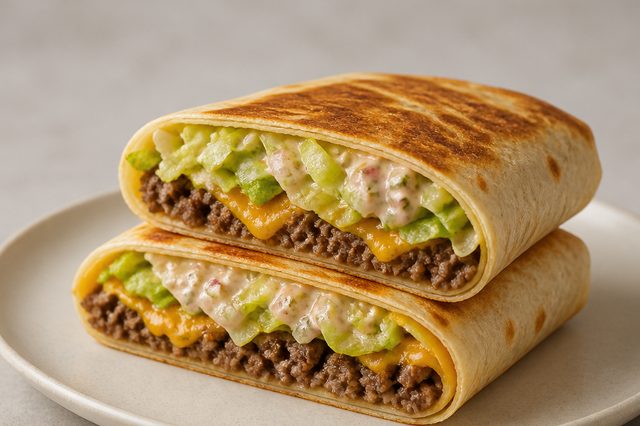 Wrap de carne na frigideira com molho de picles