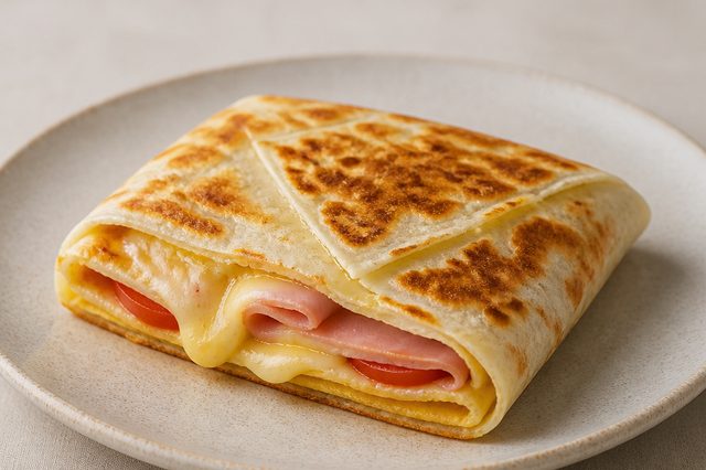 Wrap dobrado com omelete presunto e queijo